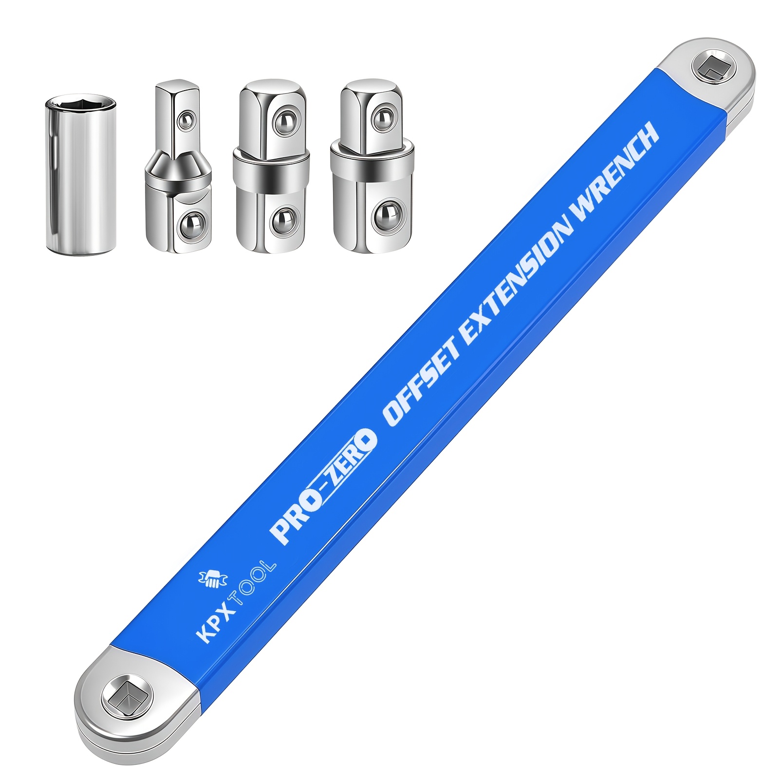 KPX offset extension wrench set in blue with drive adapters
