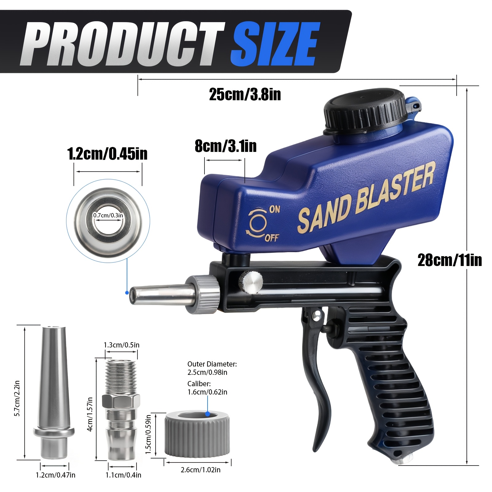 KPX sandblaster gun dimensions in centimeters