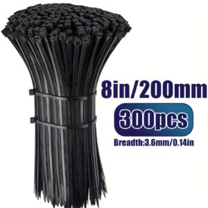 Black Cable Ties, 8 Inch, 300 Pieces
