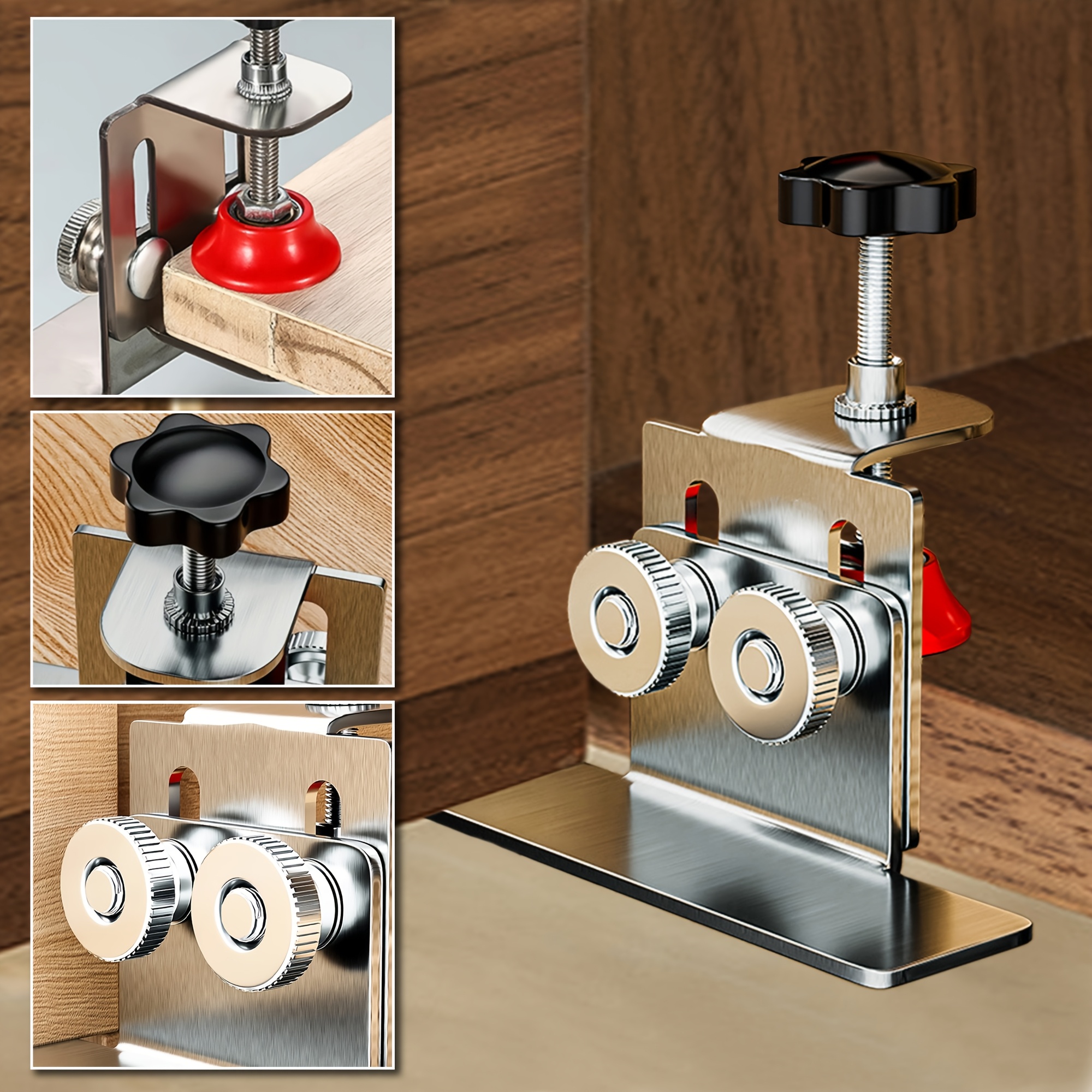 Professional 304 Stainless Steel Cabinet Door Precision Installation Tool, Adjustable Woodworking Cabinet Door Installation Locator, With Thickened Plum Knob, Durable Bracket, Adjustable Height, Easy And Fast Accurate Positioning