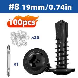 Black #8 Self-Drilling Screws, 19 mm, 100 Pieces