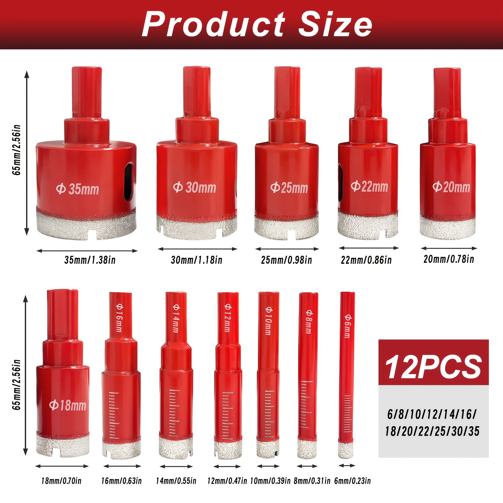 KPX diamond hole saw sizes from 6 mm to 35 mm