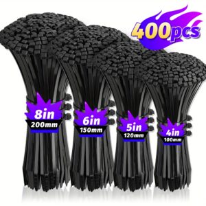 Cable Tie Assortment, 4, 5, 6 and 8 Inch, 400 Pieces
