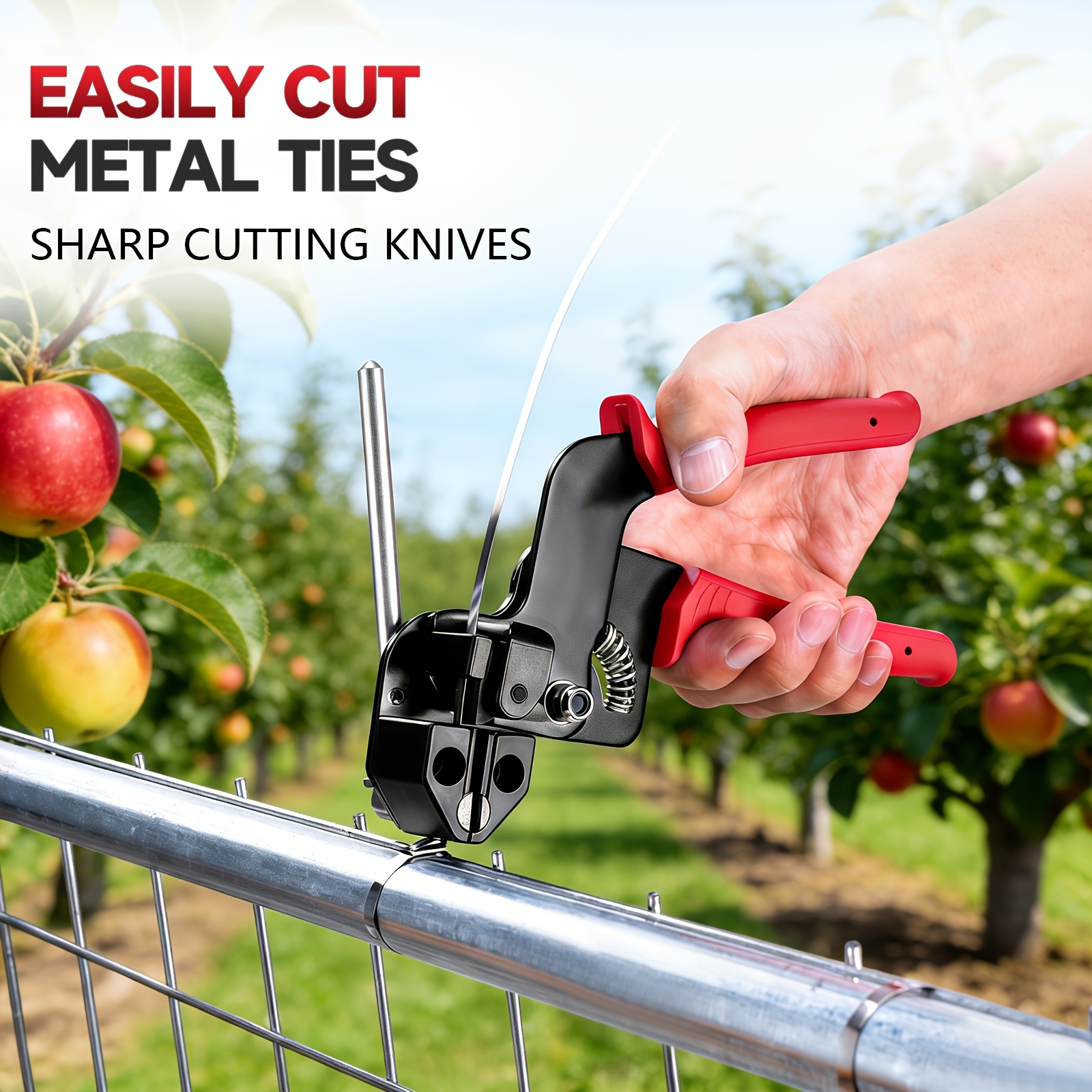KPX cable tie tool cutting a metal cable tie
