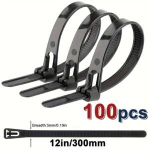 Black Cable Ties, 12 Inch, 100 Pieces
