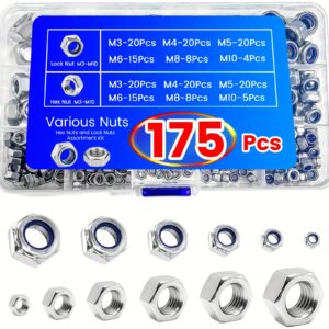 Lock Nut and Hex Nut Assortment, 175 Pieces
