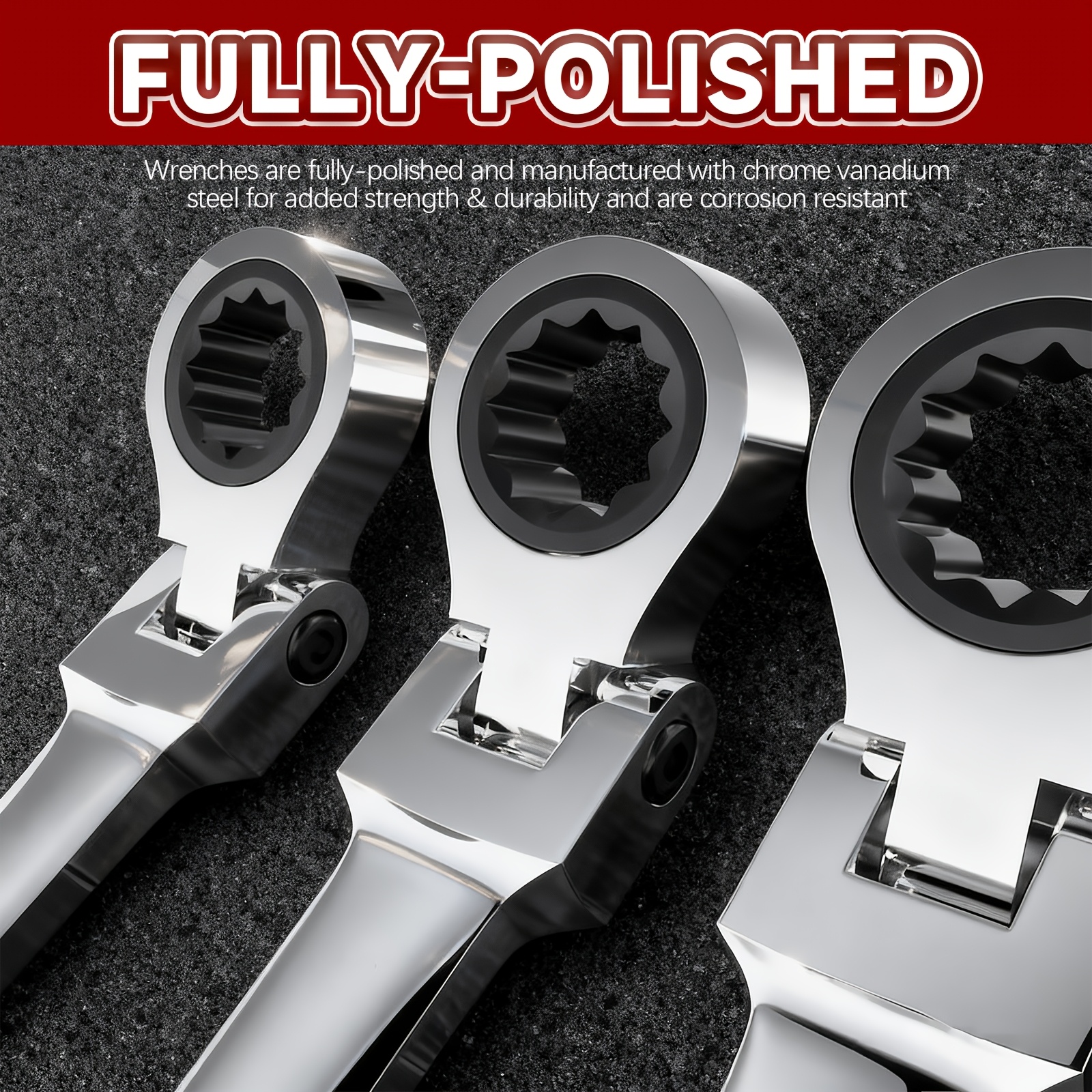 KPX fully polished flex-head ratcheting wrenches