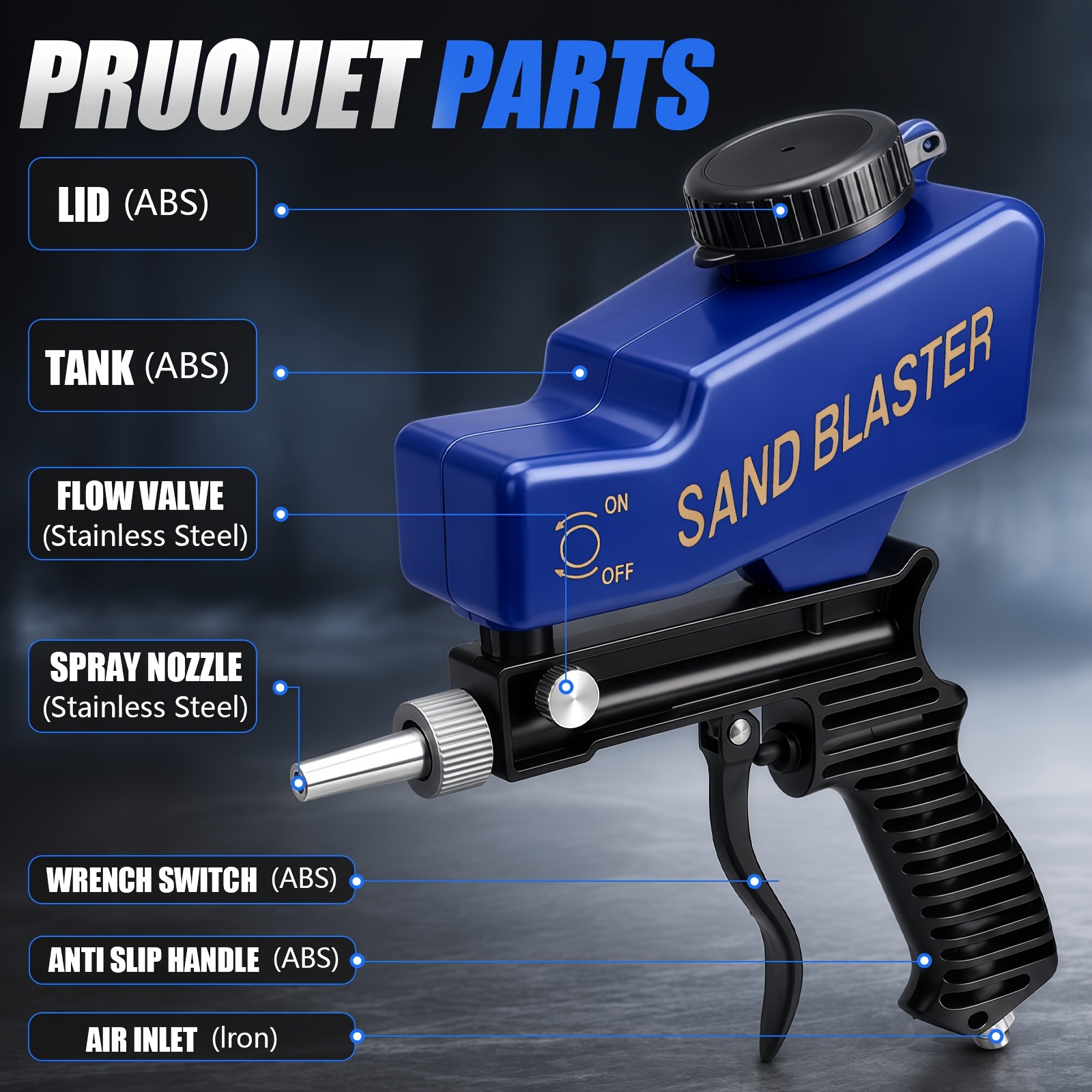 KPX sandblaster gun labeled product parts