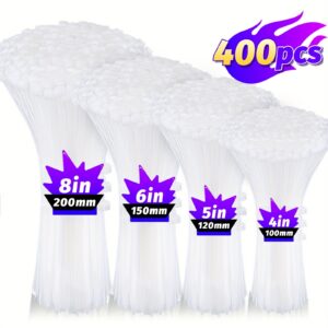 White Cable Ties, 4, 5, 6 and 8 Inch, 400 Pieces