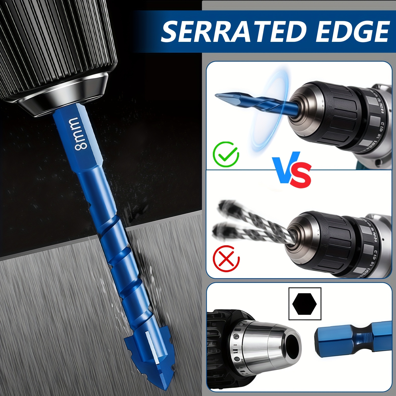 KPX serrated-edge drill bit in a hex chuck