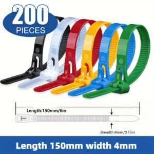 Mixed-Color Cable Ties, 200-Piece Packs
