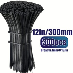 Black Cable Ties, 12 Inch, 300 Pieces