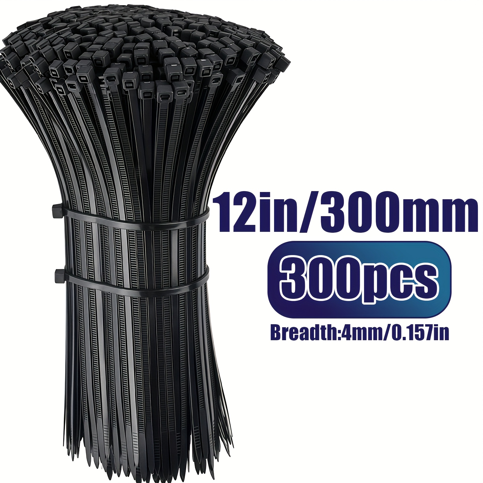 300pcs High Strength Nylon Cable Ties, Multiple Sizes (4"/6"/8"/10"/12"), Durable Material, High Tensile Strength, Multi-functional Self-locking Ties, Suitable for Home, Office, Garden Fence And Cable Line Management, Indoor And Outdoor Use