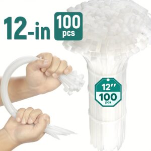 White Cable Ties, 12 Inch, 100 Pieces
