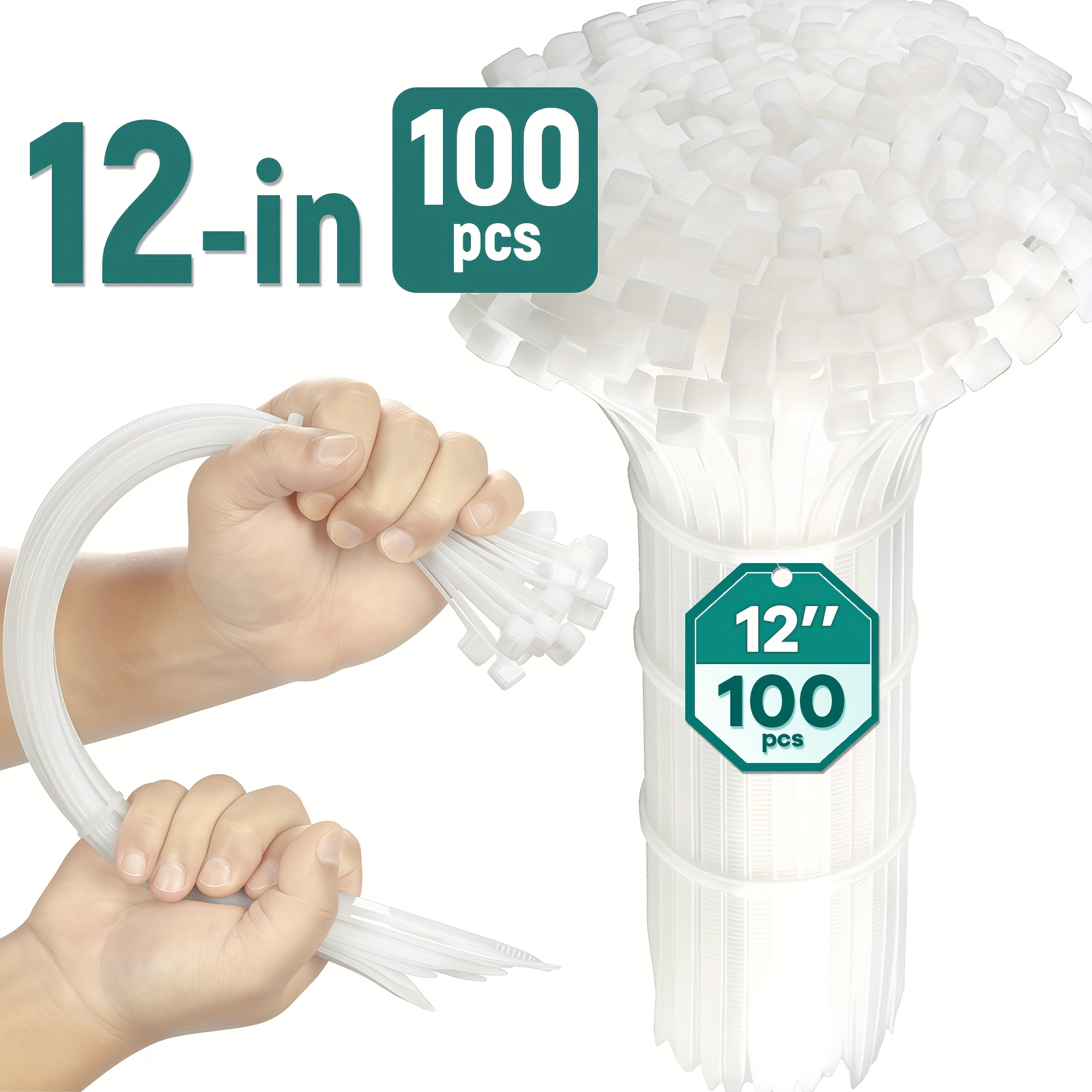 White Cable Ties, 12 Inch, 100 Pieces