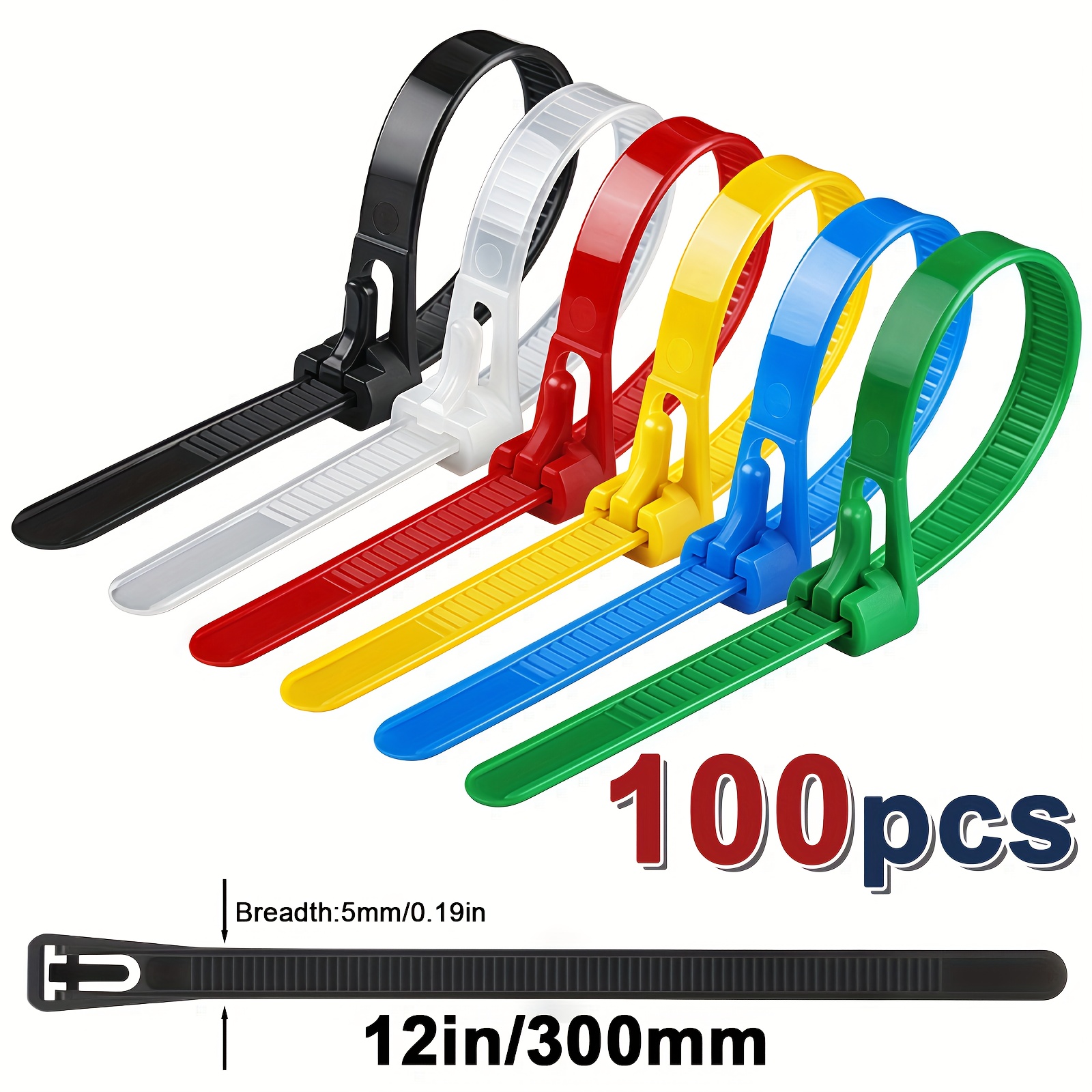 Mixed-Color Cable Ties, 12 Inch, 100 Pieces