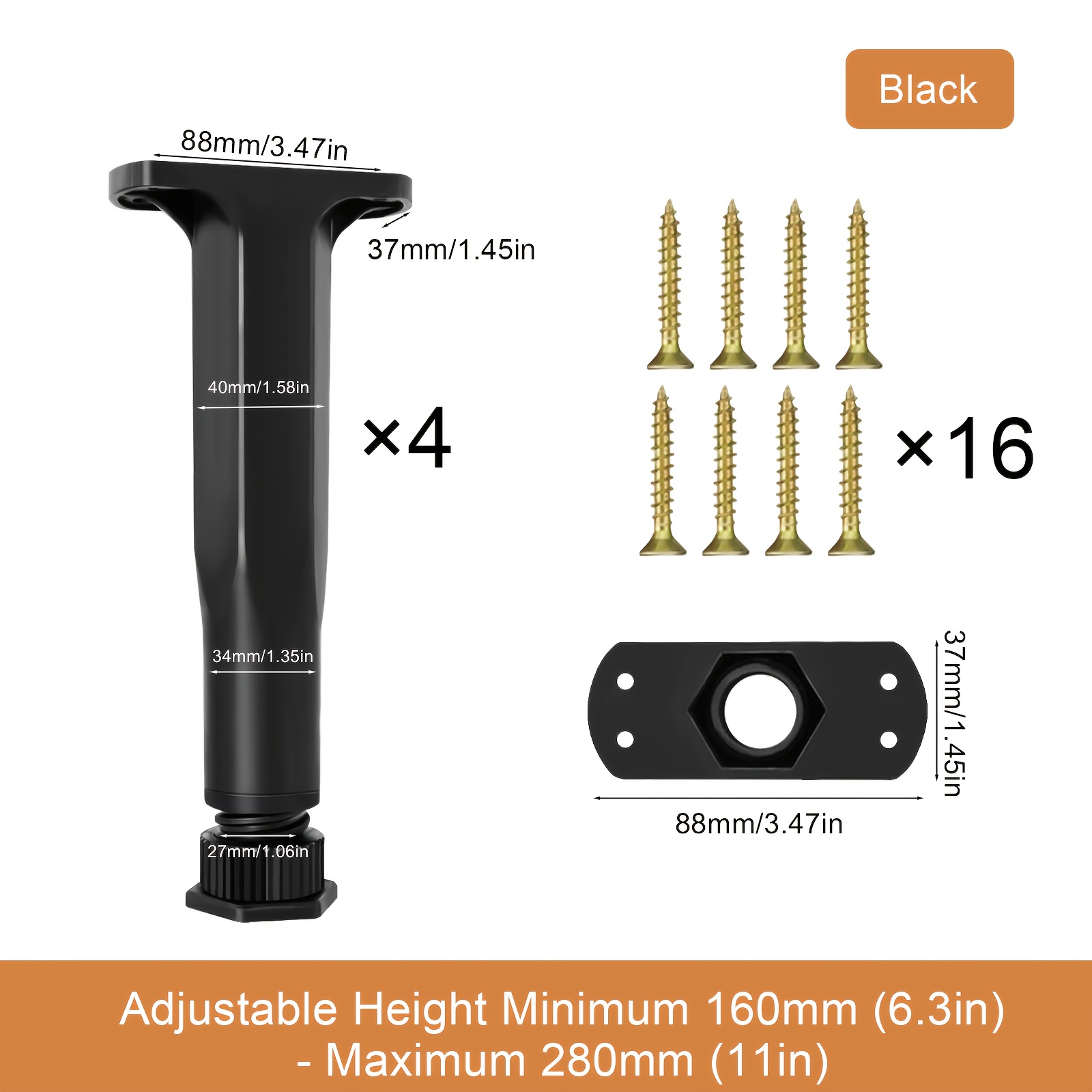 4pcs Heavy Duty Adjustable Bed Frame Support Legs, Multiple Sizes Available, Reinforced Non-Slip Design, Strong And Durable Hard Plastic with Screws for Easy Installation, Suitable for Queen Beds, Sofas And Tables