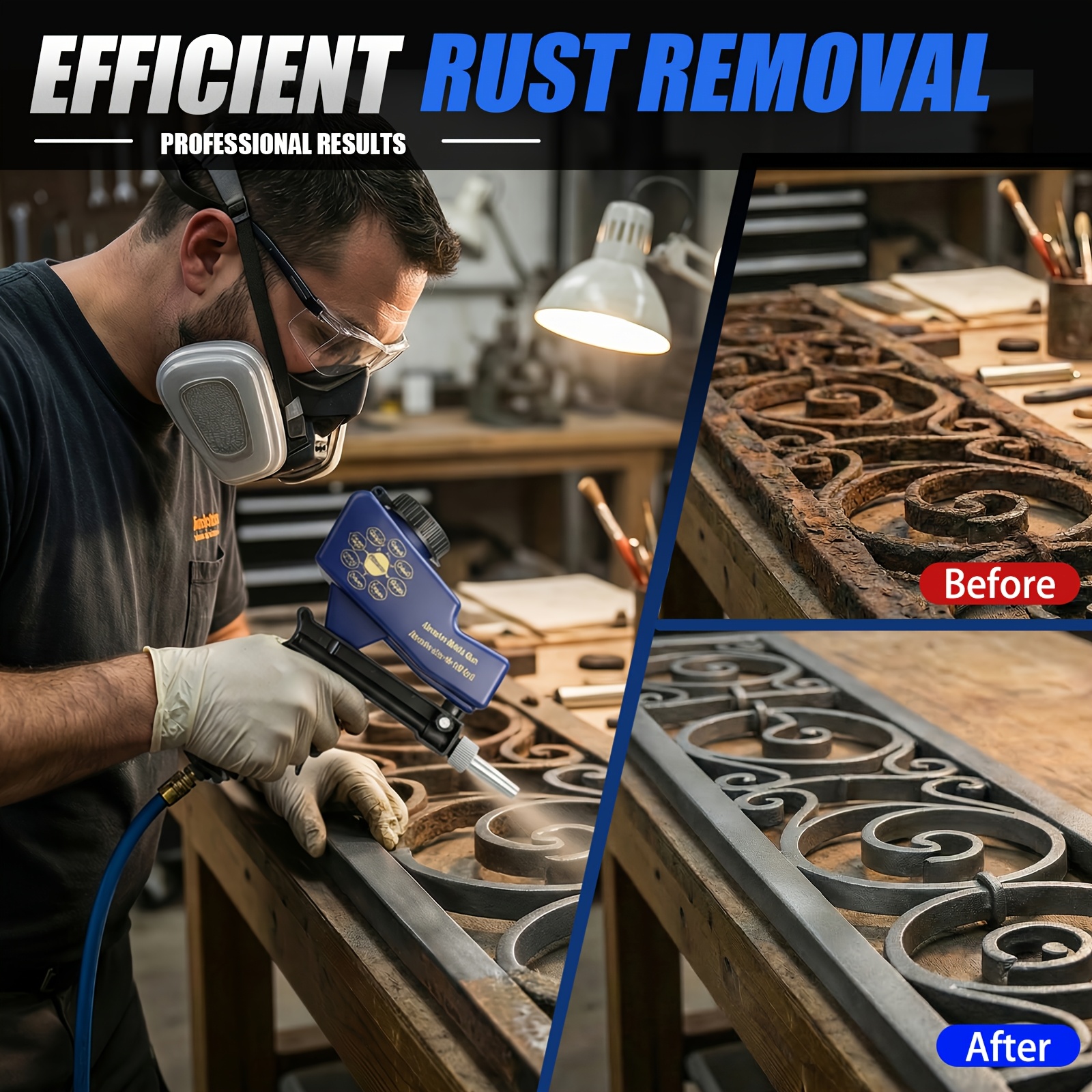 KPX sandblaster gun rust removal work scene