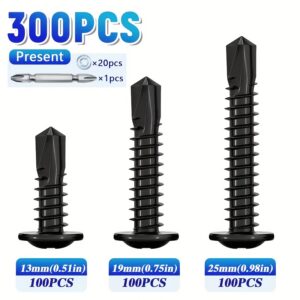 Black Self-Drilling Screw Assortment, 300 Pieces
