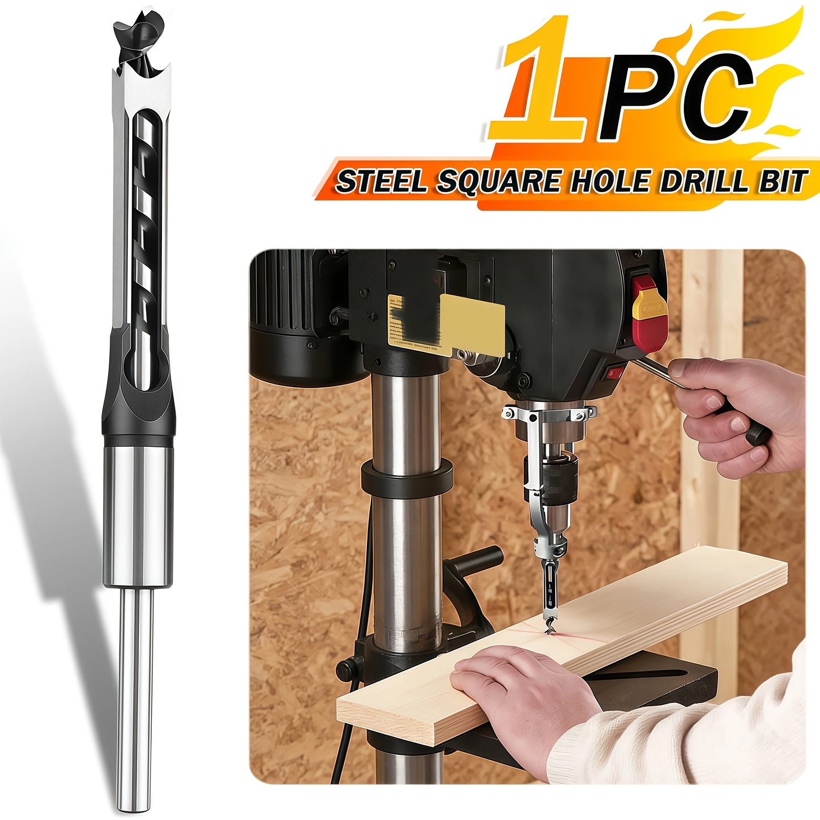 KPX steel square hole drill bit in a drill press
