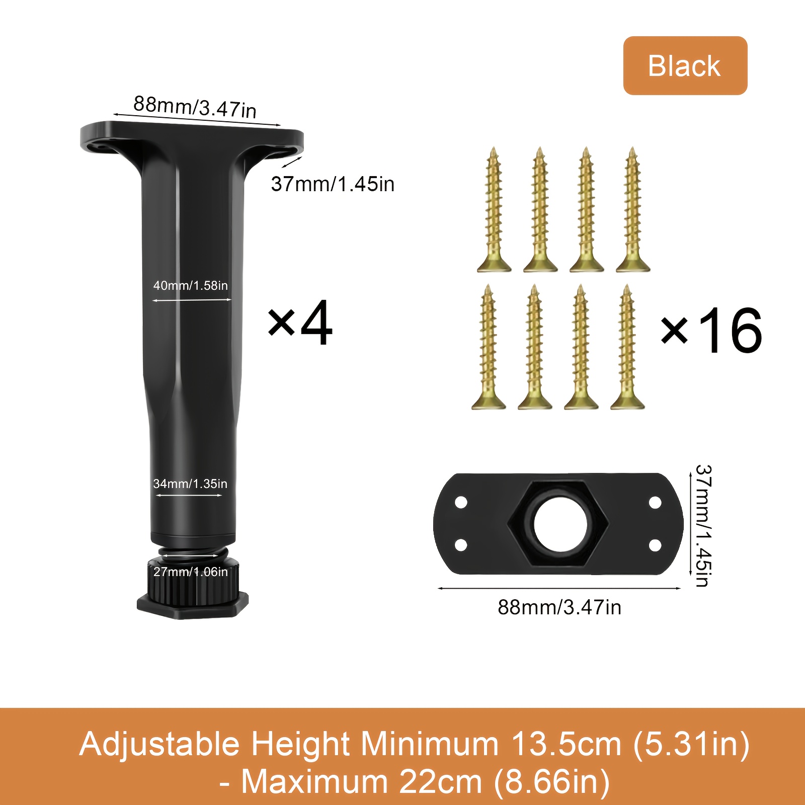 4pcs Heavy Duty Adjustable Bed Frame Support Legs, Multiple Sizes Available, Reinforced Non-Slip Design, Strong And Durable Hard Plastic with Screws for Easy Installation, Suitable for Queen Beds, Sofas And Tables
