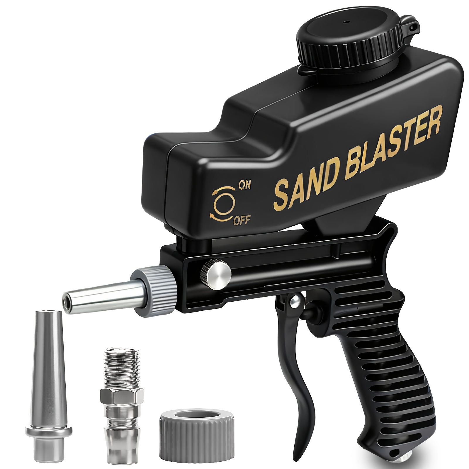 Black KPX handheld sandblaster gun kit with three included fittings
