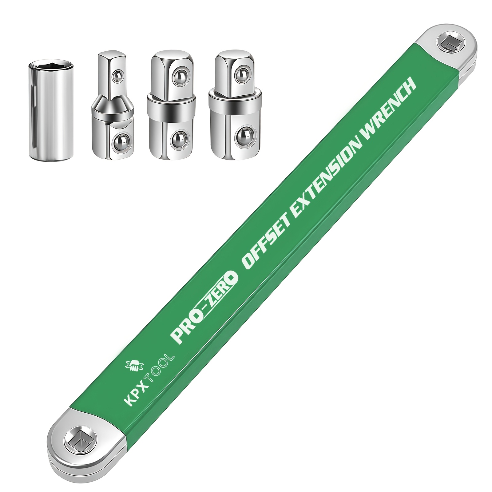 KPX offset extension wrench set in green with drive adapters