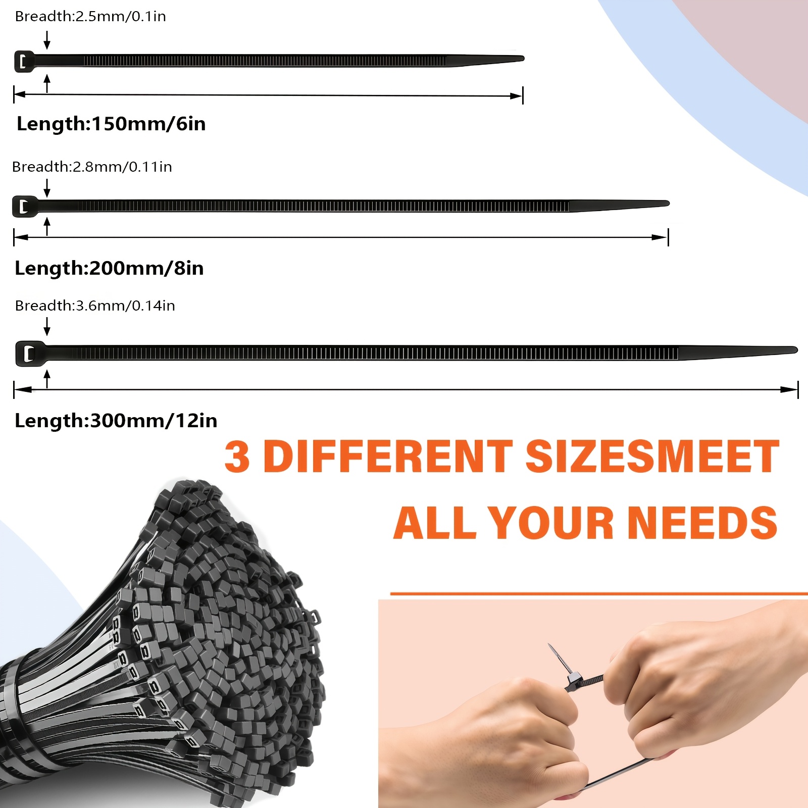 KPX cable tie lengths and widths in millimeters