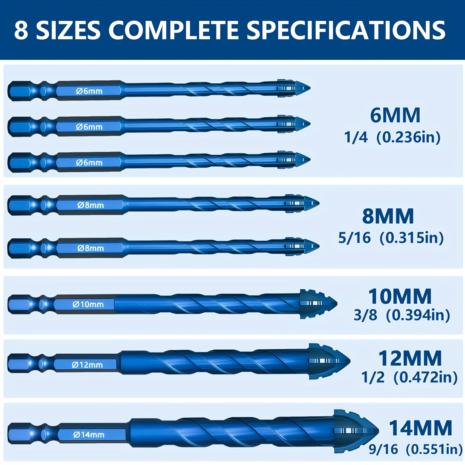 KPX drill bit set sizes 6 8 10 12 and 14 mm